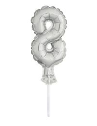 5" Silver Numeral 8 Balloon Cake Topper
