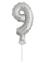 5" Silver Numeral 9 Balloon Cake Topper