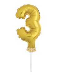 5" Gold Numeral 3 Balloon Cake Topper