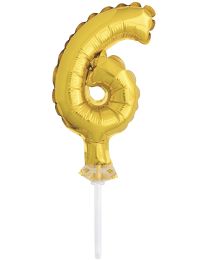 5" Gold Numeral 6 Balloon Cake Topper