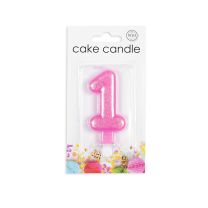 Numeral 1 Glitter Pink Candle (Box of 12)