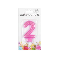 Numeral 2 Glitter Pink Candle (Box of 12)