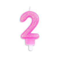 Numeral 2 Glitter Pink Candle (Box of 12)