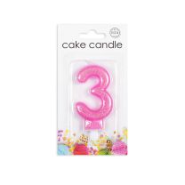 Numeral 3 Glitter Pink Candle (Box of 12)
