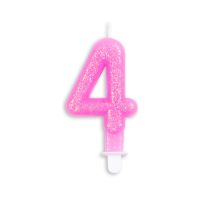 Numeral 4 Glitter Pink Candle (Box of 12)