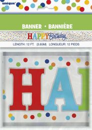 Happy Birthday Rainbow Polka Dot Foil Banner 12ft.