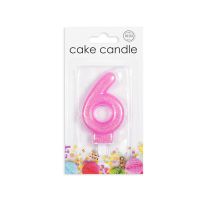 Numeral 6 Glitter Pink Candle (Box of 12)