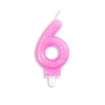 Numeral 6 Glitter Pink Candle (Box of 12)
