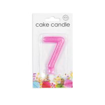 Numeral 7 Glitter Pink Candle (Box of 12)