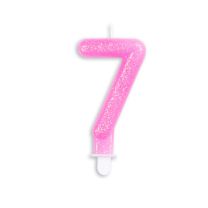 Numeral 7 Glitter Pink Candle (Box of 12)
