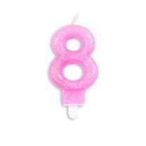 Numeral 8 Glitter Pink Candle (Box of 12)