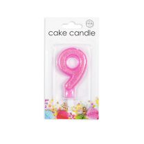 Numeral 9 Glitter Pink Candle (Box of 12)
