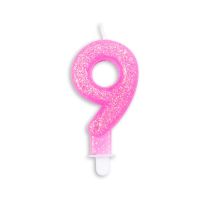 Numeral 9 Glitter Pink Candle (Box of 12)