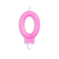 Numeral 0 Glitter Pink Candle (Box of 12)