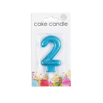 Numeral 2 Glitter Blue Candle (Box of 12)