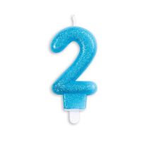Numeral 2 Glitter Blue Candle (Box of 12)
