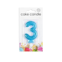 Numeral 3 Glitter Blue Candle (Box of 12)