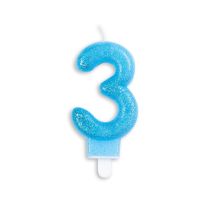 Numeral 3 Glitter Blue Candle (Box of 12)