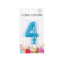 Numeral 4 Glitter Blue Candle (Box of 12)