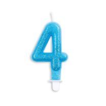 Numeral 4 Glitter Blue Candle (Box of 12)