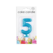 Numeral 5 Glitter Blue Candle (Box of 12)