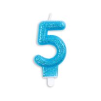 Numeral 5 Glitter Blue Candle (Box of 12)