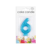 Numeral 6 Glitter Blue Candle (Box of 12)