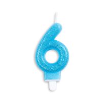 Numeral 6 Glitter Blue Candle (Box of 12)