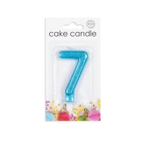 Numeral 7 Glitter Blue Candle (Box of 12)