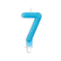 Numeral 7 Glitter Blue Candle (Box of 12)
