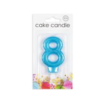 Numeral 8 Glitter Blue Candle (Box of 12)