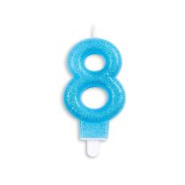 Numeral 8 Glitter Blue Candle (Box of 12)