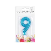 Numeral 9 Glitter Blue Candle (Box of 12)