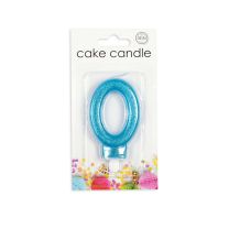 Numeral 0 Glitter Blue Candle (Box of 12)