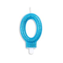 Numeral 0 Glitter Blue Candle (Box of 12)