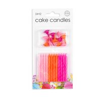 24 Cake candles + 12 holders pink 12ct