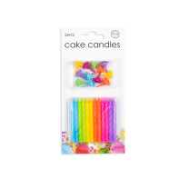 24 Cake candles + 12 holders multicolour 12ct