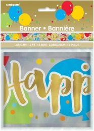 Happy Birthday Foil Glitzy Gold 12ft Banner