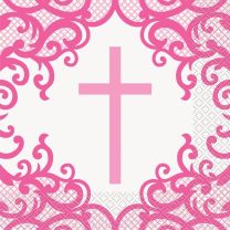 Fancy Pink Cross Lunch Napkins 16ct