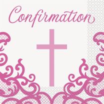 Fancy Pink Cross Confirmation Napkins 16Ct