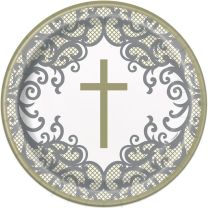 Fancy Gold Cross 9" Plates 8ct