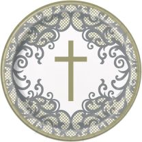 Fancy Gold Cross 7" Plates 8ct