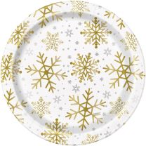 Silver & Gold Holiday Snowflakes 9" Plates 8ct