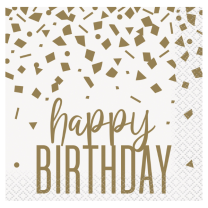 Gold Confetti Birthday Party Beverage Napkin 16CT