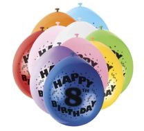 Happy 8th Birthday 9" Latex Air Fill Balloon - Assorted Colours, Printed 1 Side - 10ct.