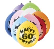 Happy 60th Birthday 9" Latex Air Fill Balloon - Assorted Colours, Printed 1 Side - 10ct.