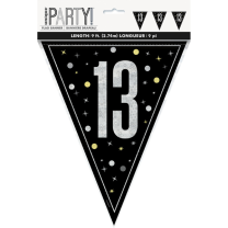 Black/Silver Glitz Age 13 Prism Flag Banner 9ft
