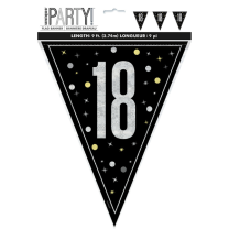 Black/Silver Glitz Age 18 Prism Flag Banner 9ft