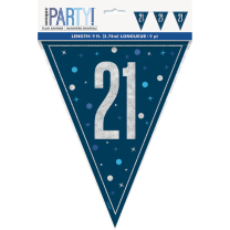Blue/Silver Glitz Foil Prism Age 21 Flag Banner 9FT