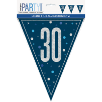 Blue/Silver Glitz Foil Prism Age 30 Flag Banner 9FT